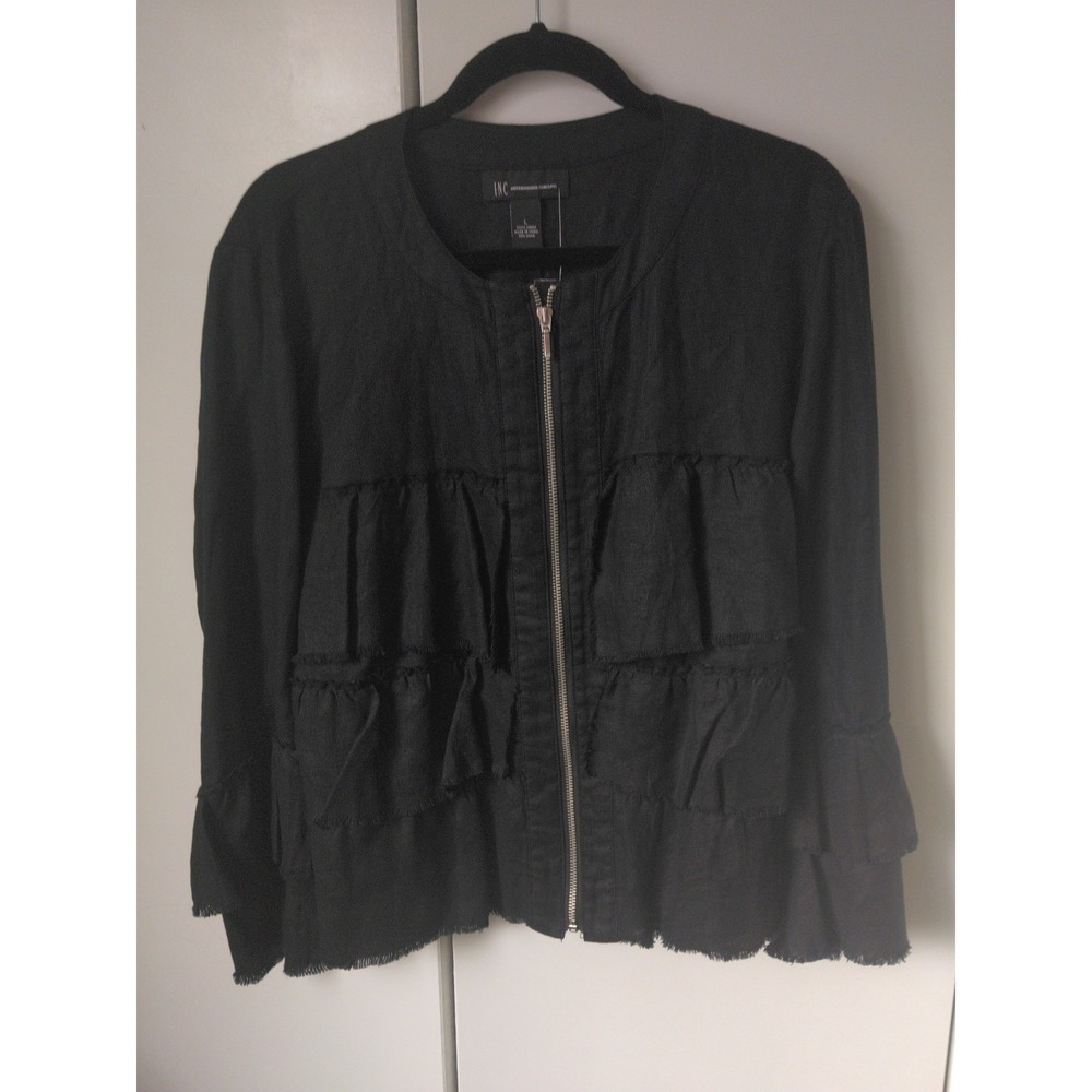 Women's Linen Ruffled‎ Tiered Jacket Size L Whimsigoth Grunge Edgy Witchy